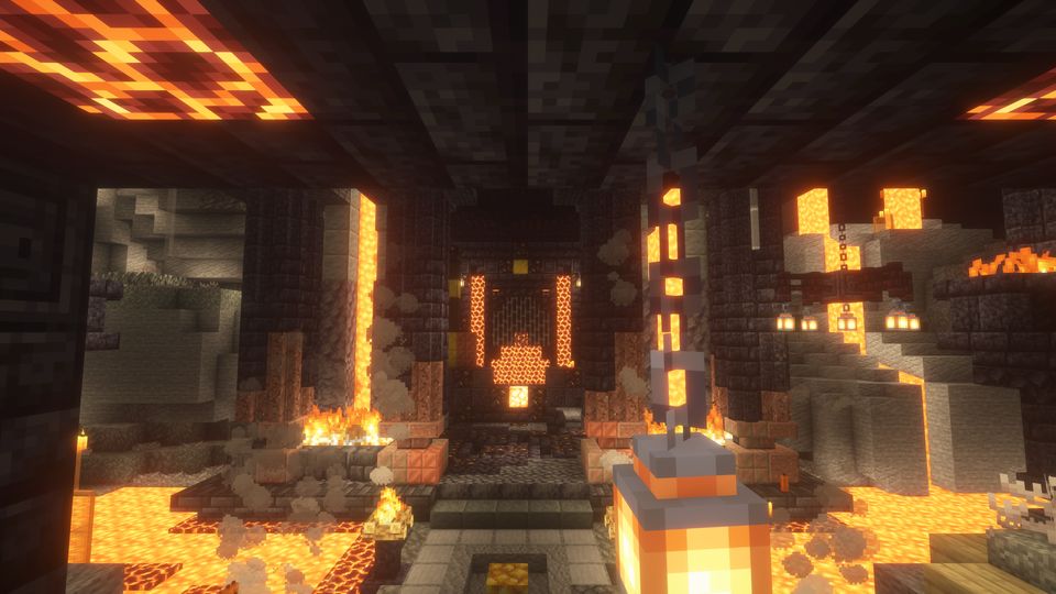Forge altar with falling lava and hanging chains